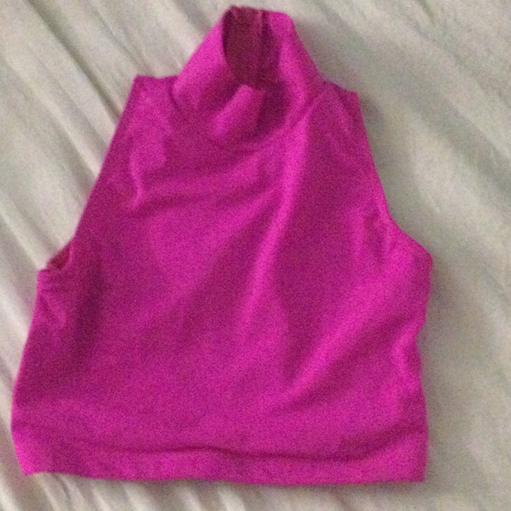 Neon pink turtle neck tank crop